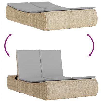 Двоен шезлонг с възглавници, бежов, полиратан