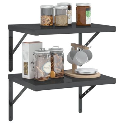 Стенни рафтове 2 бр 50x40x3 см черни неръждаема стомана