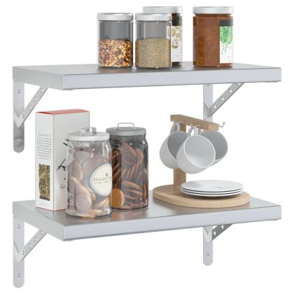 Стенни рафтове 2 бр 50x30x3 см сребристи неръждаема стомана