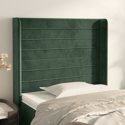 Горна табла за легло с уши, тъмнозелена,93x16x118/128см, кадифе