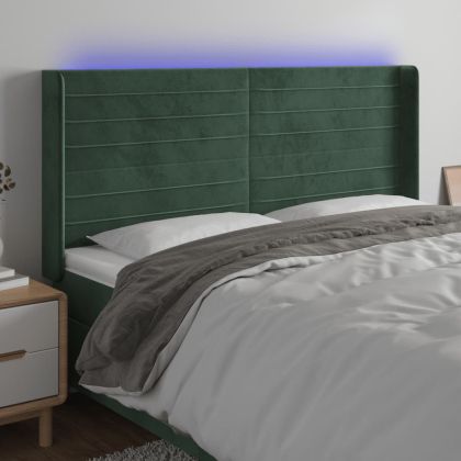 LED горна табла за легло, тъмнозелена, 183x16x118/128см, кадифе