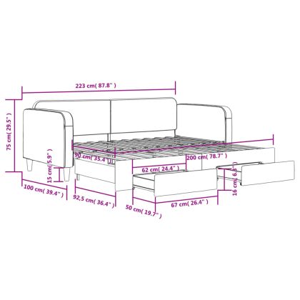 Дневно легло с уширение и чекмеджета, без матрак, 90x200 см