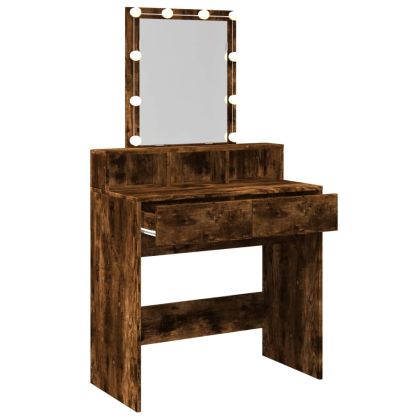 Тоалетка с LED, опушен дъб, 80x41x144,5 см