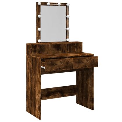 Тоалетка с LED, опушен дъб, 80x41x144,5 см