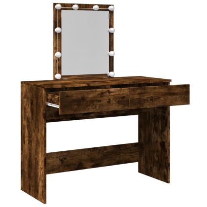 Тоалетка с LED, опушен дъб, 100x40x130 см