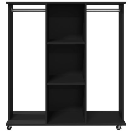 Гардероб с колелца, черен, 102x38x110 см, инженерно дърво