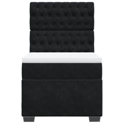 Боксспринг легло с матрак, черна, 90x190 см, кадифе