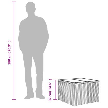 Градинска маса стъклен плот светлосива 55x55x37 см полиратан