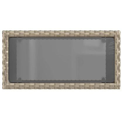 Градинска маса със стъклен плот сива 58x27,5x55 см полиратан