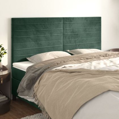 Горни табли за легло, 4 бр, тъмнозелени, 90x5x78/88 см кадифе