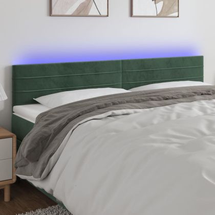 LED горна табла за легло, тъмнозелена, 180x5x78/88 см, кадифе