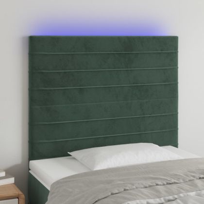 LED горна табла за легло, тъмносиня, 90x5x118/128 см, кадифе