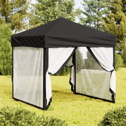 Сгъваема парти палатка със странични стени, черна, 2x2 м