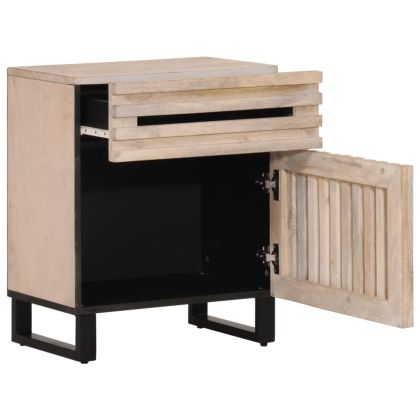 Нощно шкафче, бяло, 50x34x60 см, мангово дърво масив