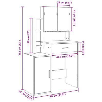 Тоалетка с шкаф, бетонно сива, 80x35x132 см
