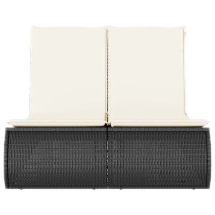 Двоен шезлонг с възглавници, черен, полиратан