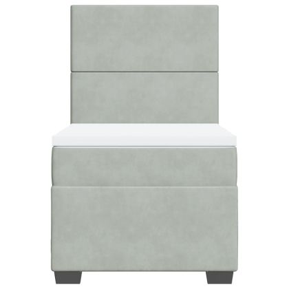 Боксспринг легло с матрак, светлосиво, 100x200 см, кадифе