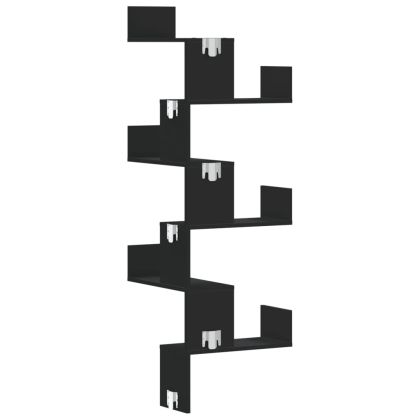 Стенен ъглов рафт, черен, 45x45x147 см, инженерно дърво