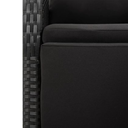 Градински трапезен комплект, 7 части, черен, полиратан и акация