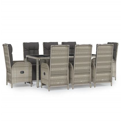 Градински трапезен комплект 9 части с възглавници сив полиратан