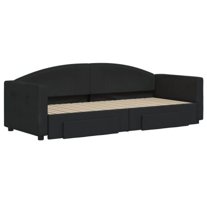 Канапе с изтеглящо легло и чекмеджета черно 80x200 см плат