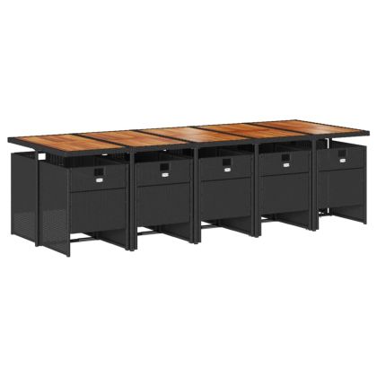 Градински комплект с възглавници 11 части полиратан черен