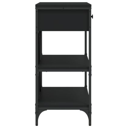 Конзолна маса с чекмеджета и рафтове, черна, инженерно дърво