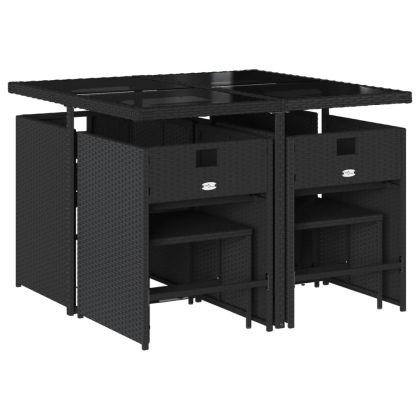 Градински трапезен комплект възглавници 9 части черен полиратан