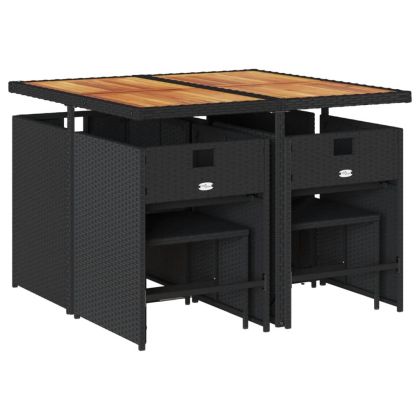 Градински трапезен комплект възглавници 9 части черен полиратан