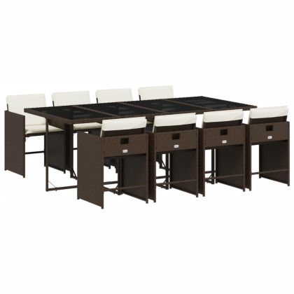 Градински трапезен комплект възглавници 9 части кафяв полиратан