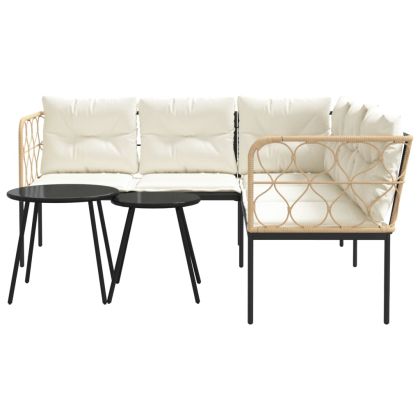 Градински диван с възглавници, черен, стомана и текстилен