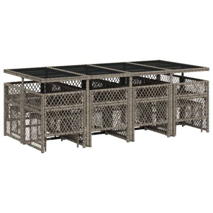 Градински комплект от 13 части с възглавници сив полиратан