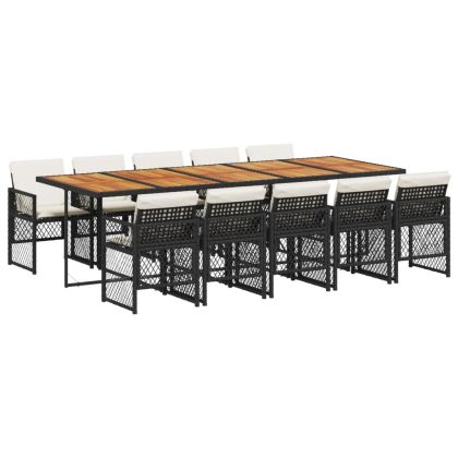 Градински комплект с възглавници 11 части полиратан черен