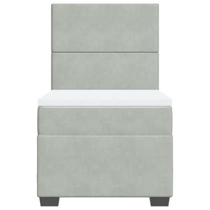 Боксспринг легло с матрак, светлосиво, 90x200 см, кадифе