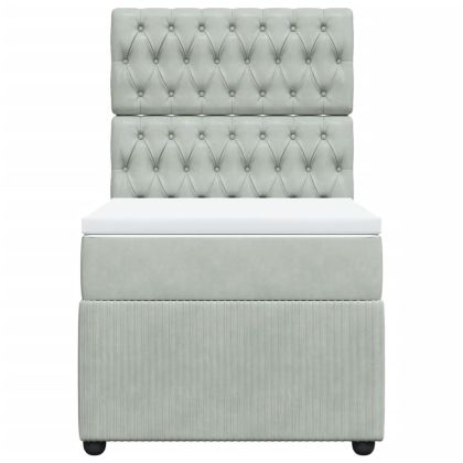 Боксспринг легло с матрак, светлосиво, 100x200 см, кадифе