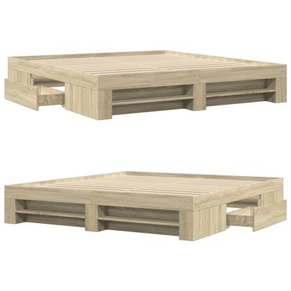 Рамка за легло, дъб сонома, 200x200 см, масивно дърво