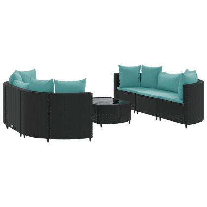 Градински комплект диван с възглавници 7 части черен полиратан