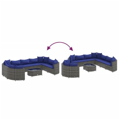 Градински комплект диван с възглавници 10 части сив полиратан