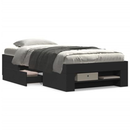 Рамка за легло, черна, 90x200 см, масивно дърво