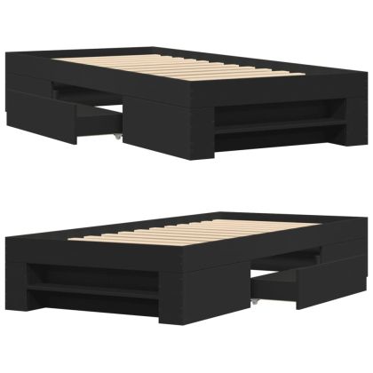 Рамка за легло, черна, 75x190 см, масивно дърво