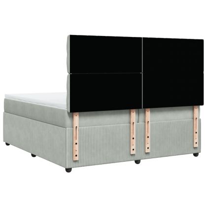 Боксспринг легло с матрак, светлосиво, 200x200 см, кадифе