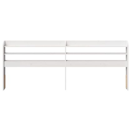 Горна табла с рафтове, бяла, 200 см, масивно дърво бор