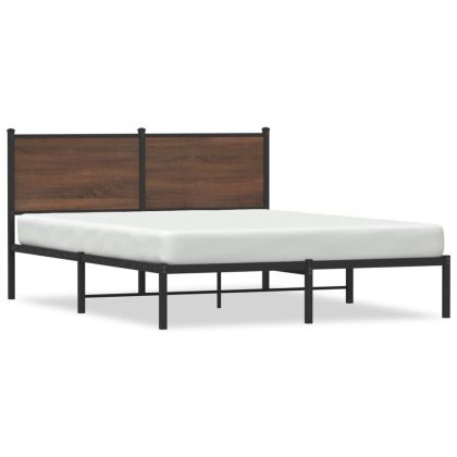 Метална рамка за легло с горна табла, кафяв дъб, 140x190 см