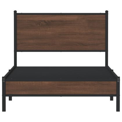 Метална рамка за легло, без матрак, кафяв дъб, 107x203 см