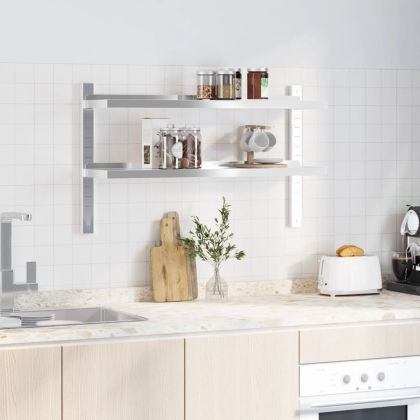 Стенен рафт на 2 нива 100x23,5x60см сребрист неръждаема стомана