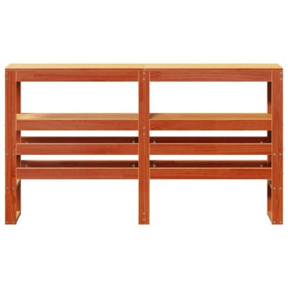 Горна табла с рафтове, восъчнокафява, 135 см, масивно дърво бор