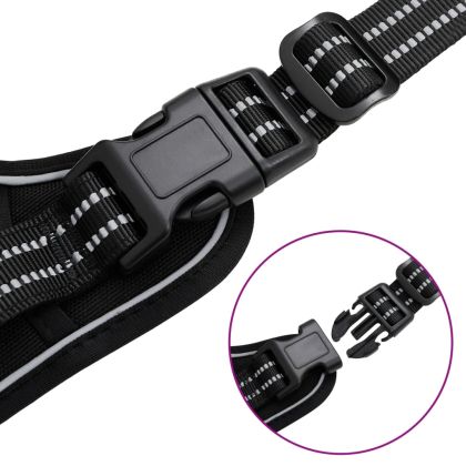 Кучешки нагръдник с повод и нашийник, регулируем, черен, XL