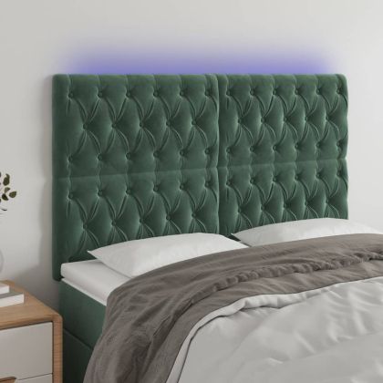 LED горна табла за легло, тъмнозелена, 160x7x118/128 см, кадифе