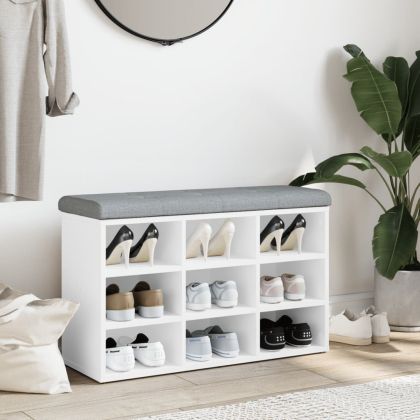 Пейка за обувки, бяла, 82x32x50 см, инженерно дърво