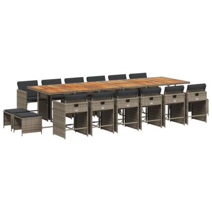 Градински комплект с възглавници 17 части полиратан сив